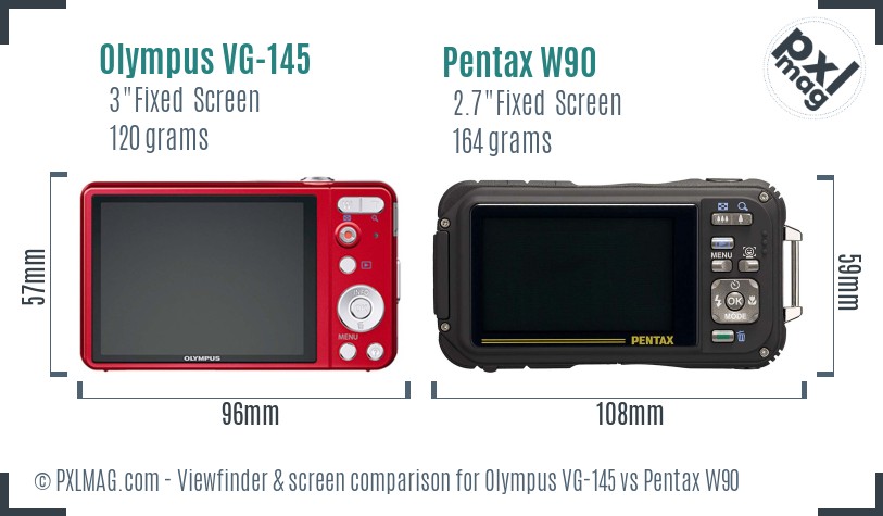 Olympus VG-145 vs Pentax W90 Screen and Viewfinder comparison