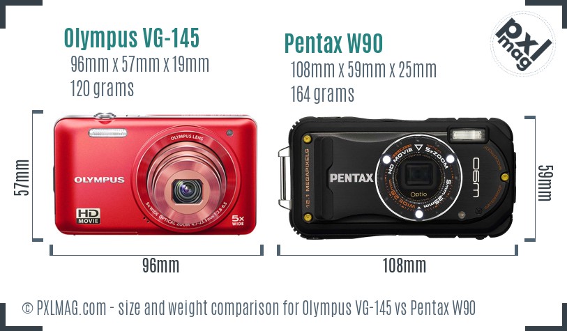 Olympus VG-145 vs Pentax W90 size comparison