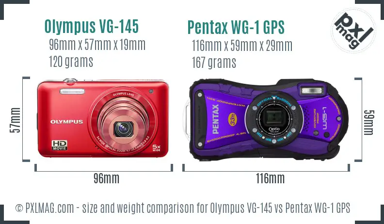 Olympus VG-145 vs Pentax WG-1 GPS size comparison