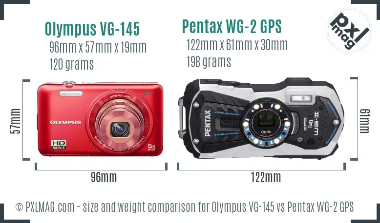 Olympus VG-145 vs Pentax WG-2 GPS size comparison