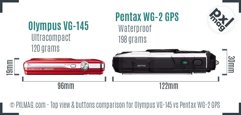 Olympus VG-145 vs Pentax WG-2 GPS top view buttons comparison