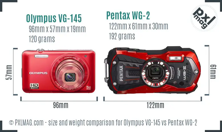 Olympus VG-145 vs Pentax WG-2 size comparison