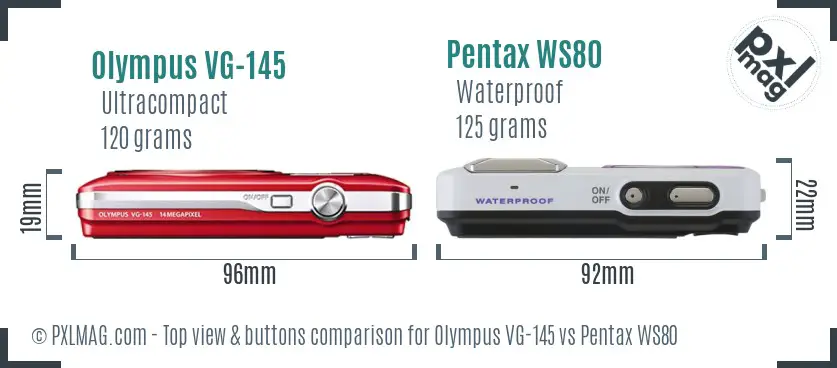 Olympus VG-145 vs Pentax WS80 top view buttons comparison