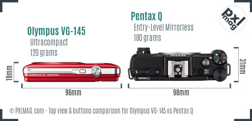 Olympus VG-145 vs Pentax Q top view buttons comparison Olympus VG-145 vs Pentax Q top view buttons comparison
