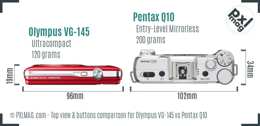 Olympus VG-145 vs Pentax Q10 top view buttons comparison