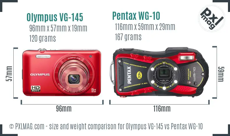 Olympus VG-145 vs Pentax WG-10 size comparison