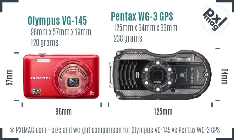 Olympus VG-145 vs Pentax WG-3 GPS size comparison