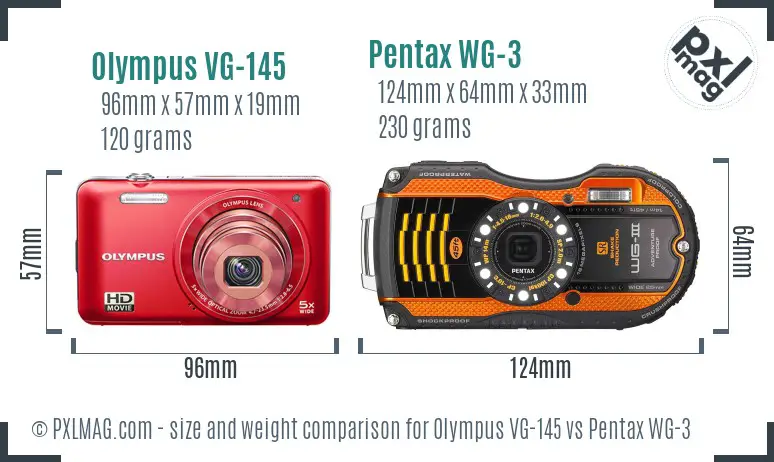 Olympus VG-145 vs Pentax WG-3 size comparison