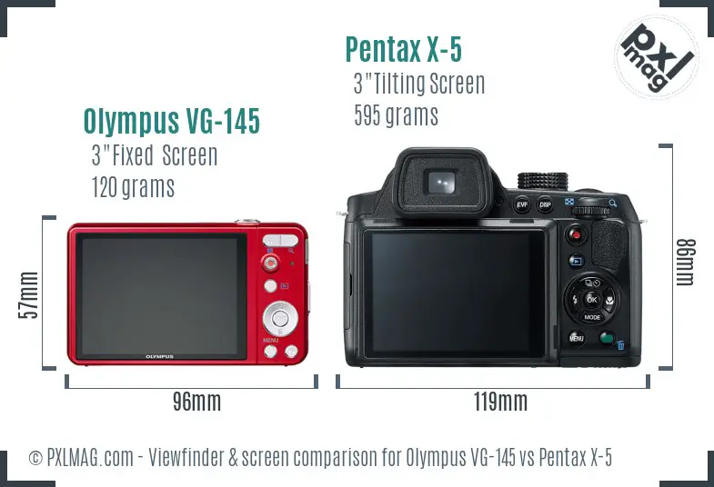 Olympus VG-145 vs Pentax X-5 Screen and Viewfinder comparison