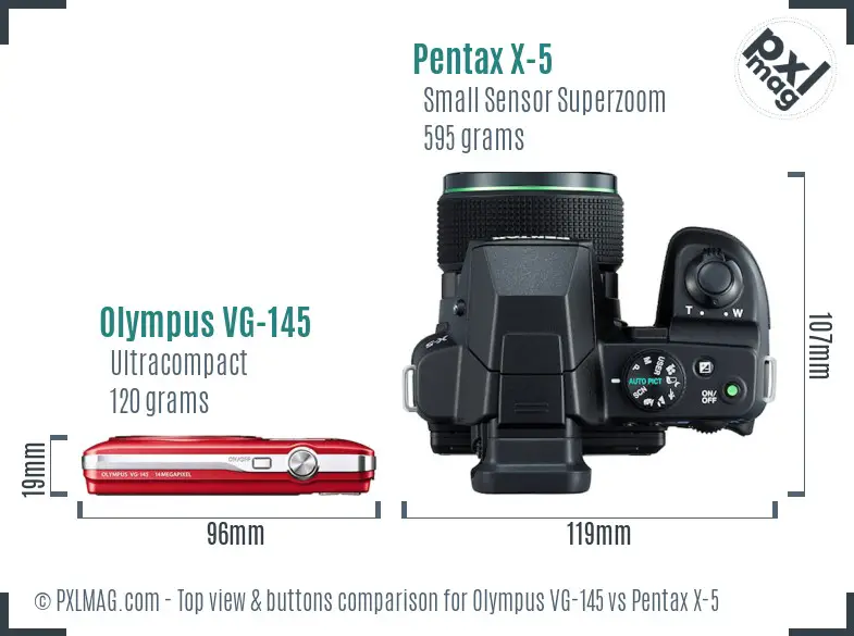Olympus VG-145 vs Pentax X-5 top view buttons comparison