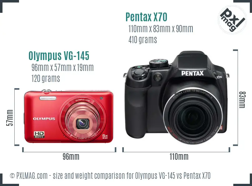 Olympus VG-145 vs Pentax X70 size comparison Olympus VG-145 vs Pentax X70 size comparison