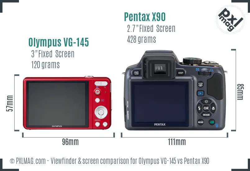 Olympus VG-145 vs Pentax X90 Screen and Viewfinder comparison