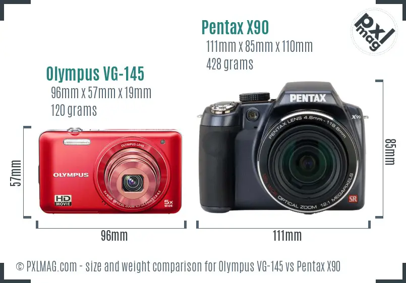 Olympus VG-145 vs Pentax X90 size comparison