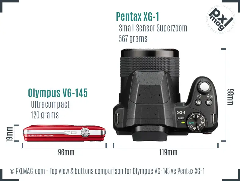 Olympus VG-145 vs Pentax XG-1 top view buttons comparison