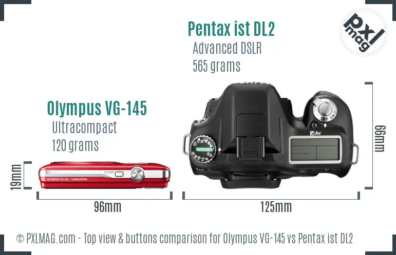 Olympus VG-145 vs Pentax ist DL2 top view buttons comparison
