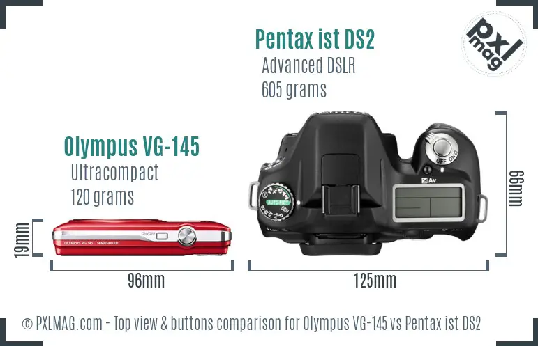 Olympus VG-145 vs Pentax ist DS2 top view buttons comparison