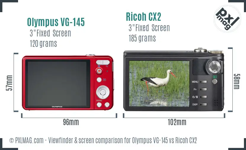 Olympus VG-145 vs Ricoh CX2 Screen and Viewfinder comparison