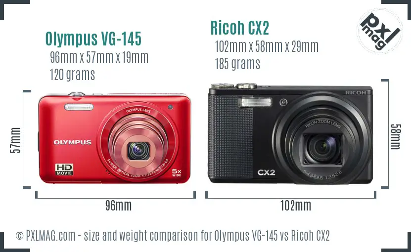 Olympus VG-145 vs Ricoh CX2 size comparison