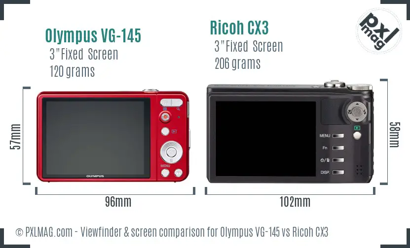 Olympus VG-145 vs Ricoh CX3 Screen and Viewfinder comparison