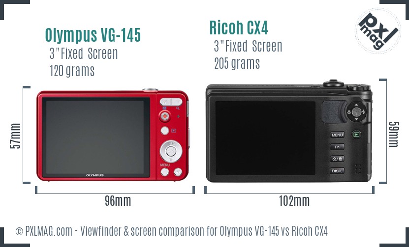 Olympus VG-145 vs Ricoh CX4 Screen and Viewfinder comparison