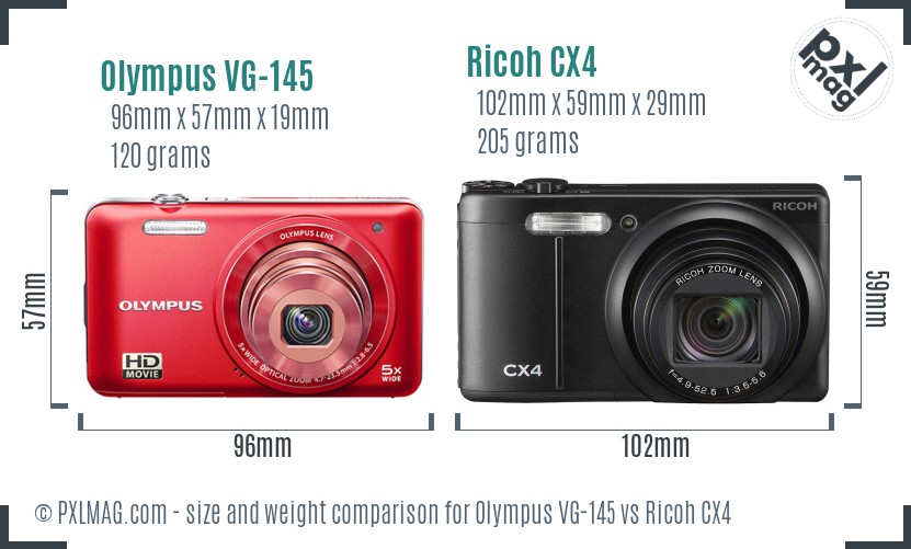 Olympus VG-145 vs Ricoh CX4 size comparison Olympus VG-145 vs Ricoh CX4 size comparison