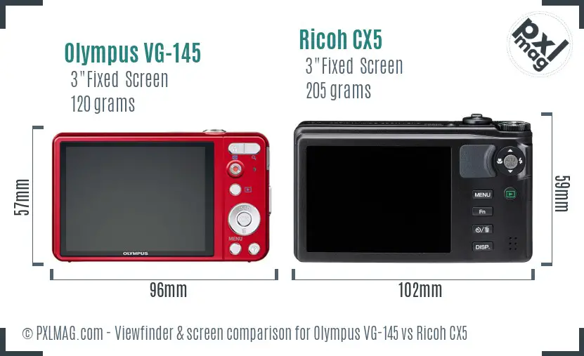 Olympus VG-145 vs Ricoh CX5 Screen and Viewfinder comparison