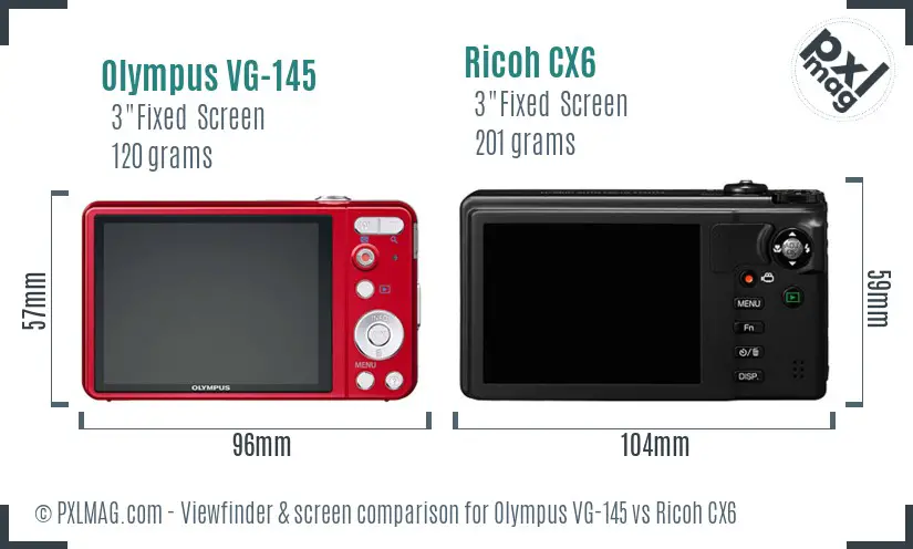 Olympus VG-145 vs Ricoh CX6 Screen and Viewfinder comparison