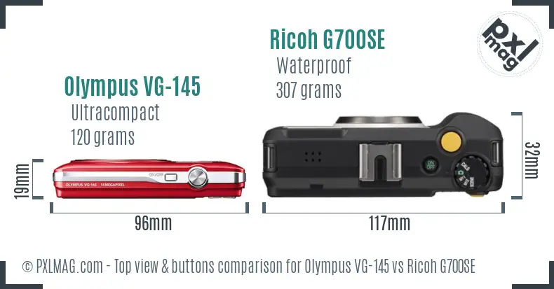 Olympus VG-145 vs Ricoh G700SE top view buttons comparison