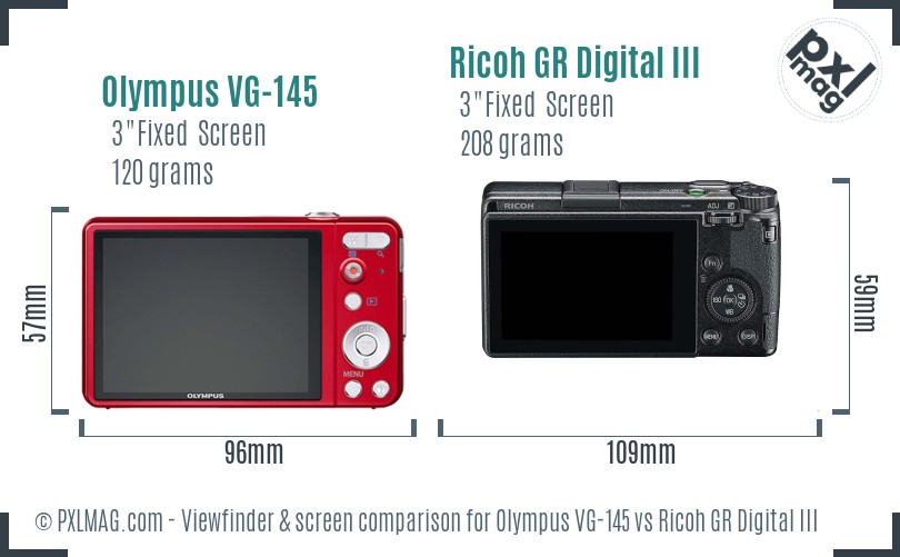 Olympus VG-145 vs Ricoh GR Digital III Screen and Viewfinder comparison
