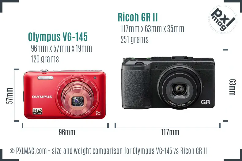 Olympus VG-145 vs Ricoh GR II size comparison