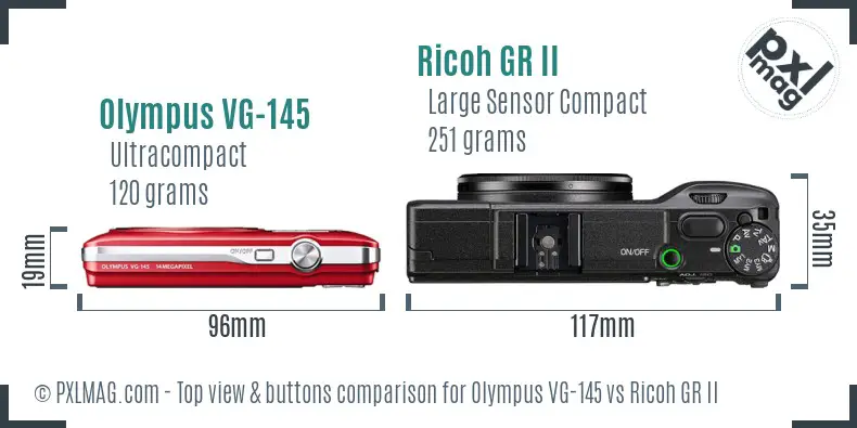 Olympus VG-145 vs Ricoh GR II top view buttons comparison