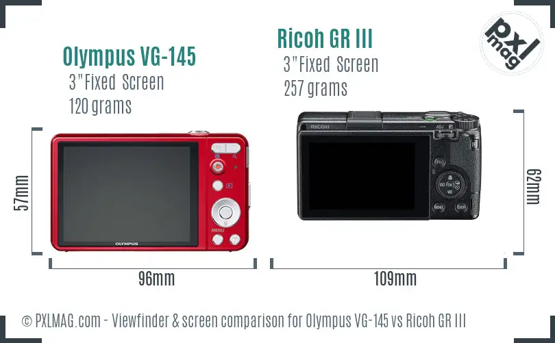 Olympus VG-145 vs Ricoh GR III Screen and Viewfinder comparison