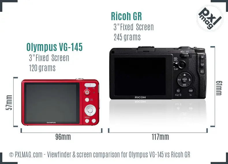 Olympus VG-145 vs Ricoh GR Screen and Viewfinder comparison