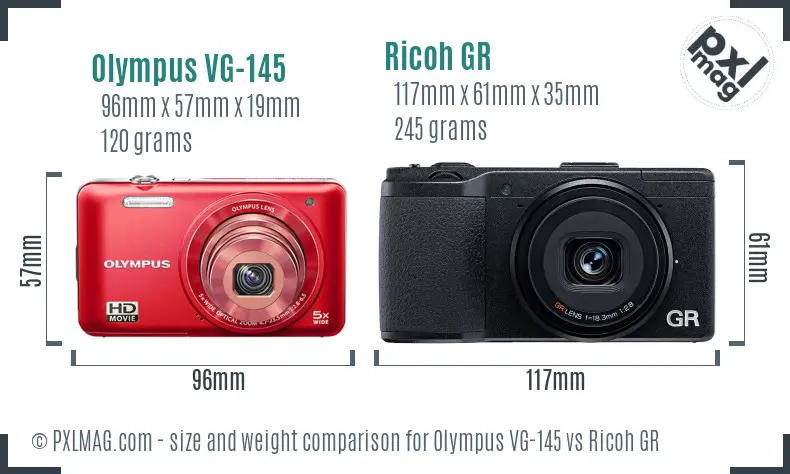 Olympus VG-145 vs Ricoh GR size comparison