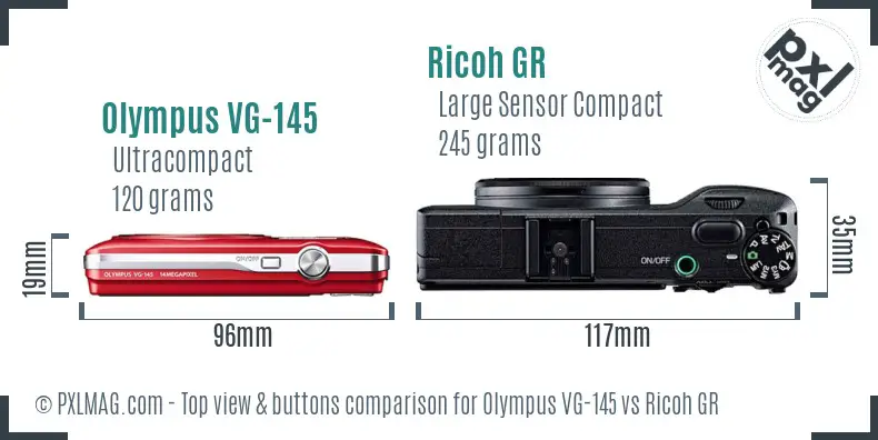 Olympus VG-145 vs Ricoh GR top view buttons comparison