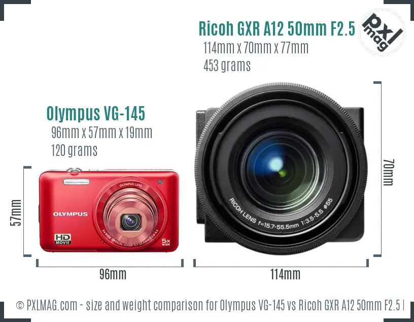 Olympus VG-145 vs Ricoh GXR A12 50mm F2.5 Macro size comparison