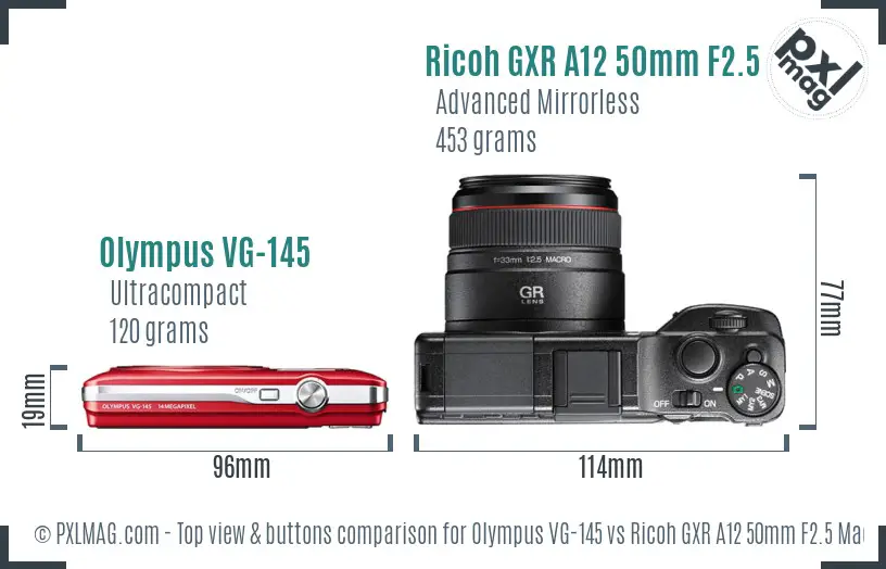 Olympus VG-145 vs Ricoh GXR A12 50mm F2.5 Macro top view buttons comparison