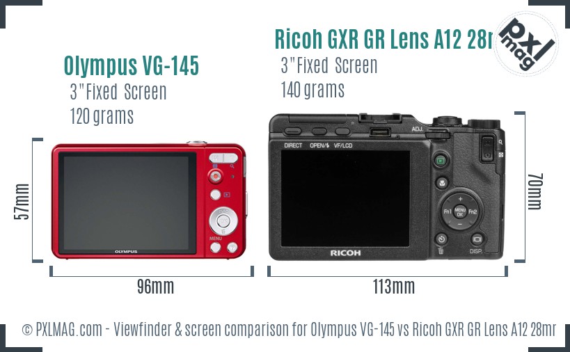 Olympus VG-145 vs Ricoh GXR GR Lens A12 28mm F2.5 Screen and Viewfinder comparison