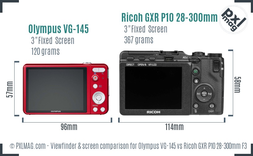 Olympus VG-145 vs Ricoh GXR P10 28-300mm F3.5-5.6 VC Screen and Viewfinder comparison