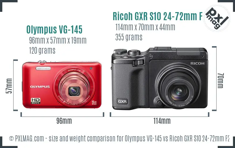 Olympus VG-145 vs Ricoh GXR S10 24-72mm F2.5-4.4 VC size comparison