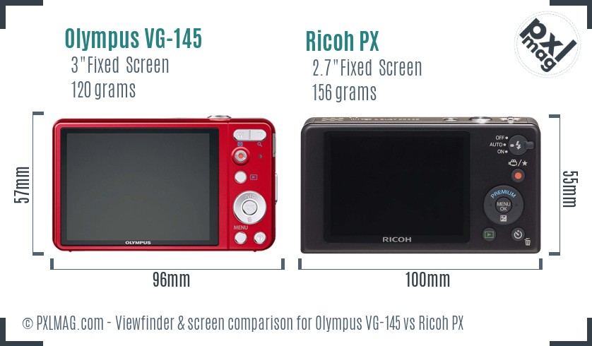 Olympus VG-145 vs Ricoh PX Screen and Viewfinder comparison