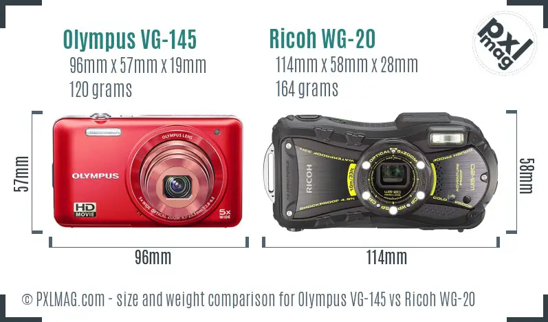 Olympus VG-145 vs Ricoh WG-20 size comparison