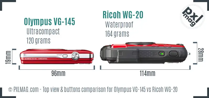 Olympus VG-145 vs Ricoh WG-20 top view buttons comparison