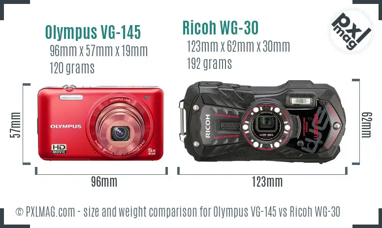 Olympus VG-145 vs Ricoh WG-30 size comparison