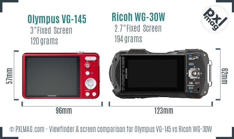 Olympus VG-145 vs Ricoh WG-30W Screen and Viewfinder comparison