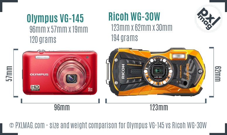 Olympus VG-145 vs Ricoh WG-30W size comparison