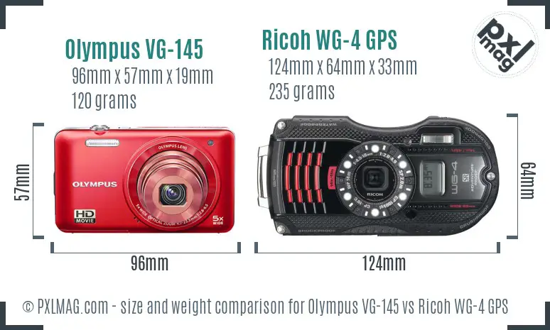 Olympus VG-145 vs Ricoh WG-4 GPS size comparison