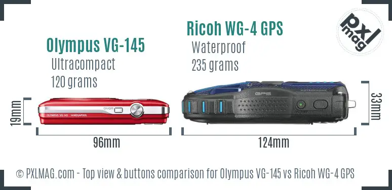 Olympus VG-145 vs Ricoh WG-4 GPS top view buttons comparison