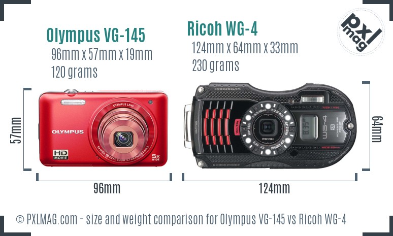 Olympus VG-145 vs Ricoh WG-4 size comparison