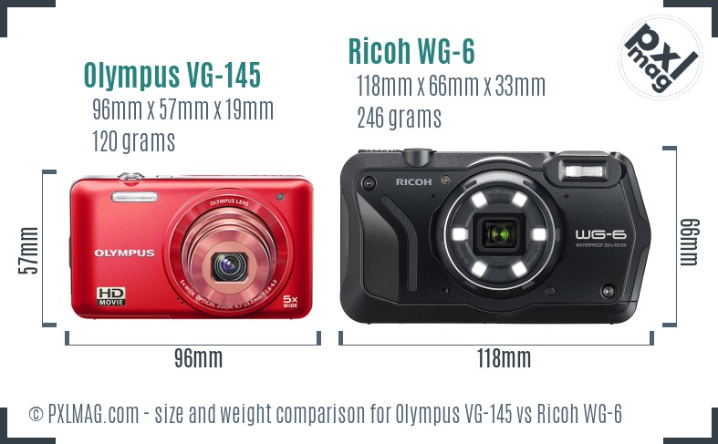 Olympus VG-145 vs Ricoh WG-6 size comparison